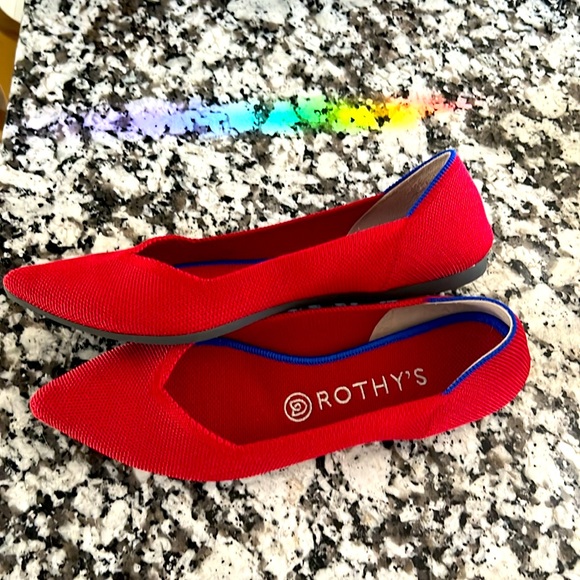Rothy's Red Flats with Blue Trim - Picture 1 of 5